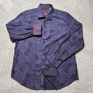 Robert Graham Limited Edition Shirt Men's Large Contrast Cuff Purple Button-Up